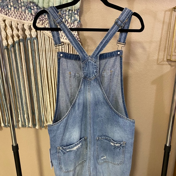 Black Label Distressed Medium Wash Overalls - Picture 3 of 6